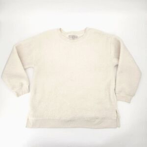 LOFT Sweatshirt Womens Size Medium Ivory White Crewneck Fuzzy Fleece Faux Sherpa